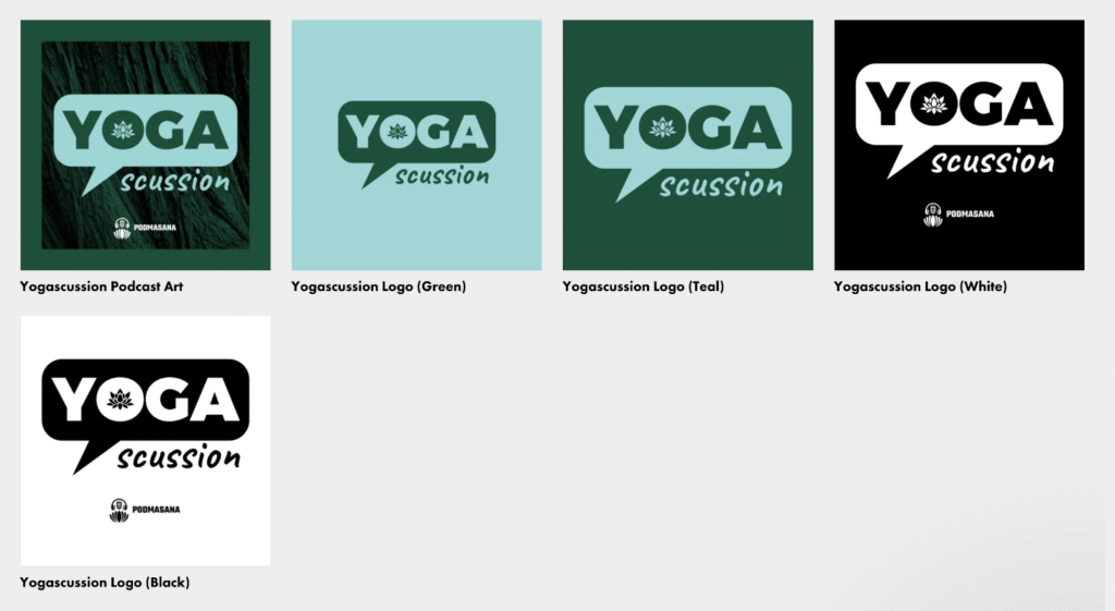 Screenshot of different merchandise options from the Yogascussion collection.